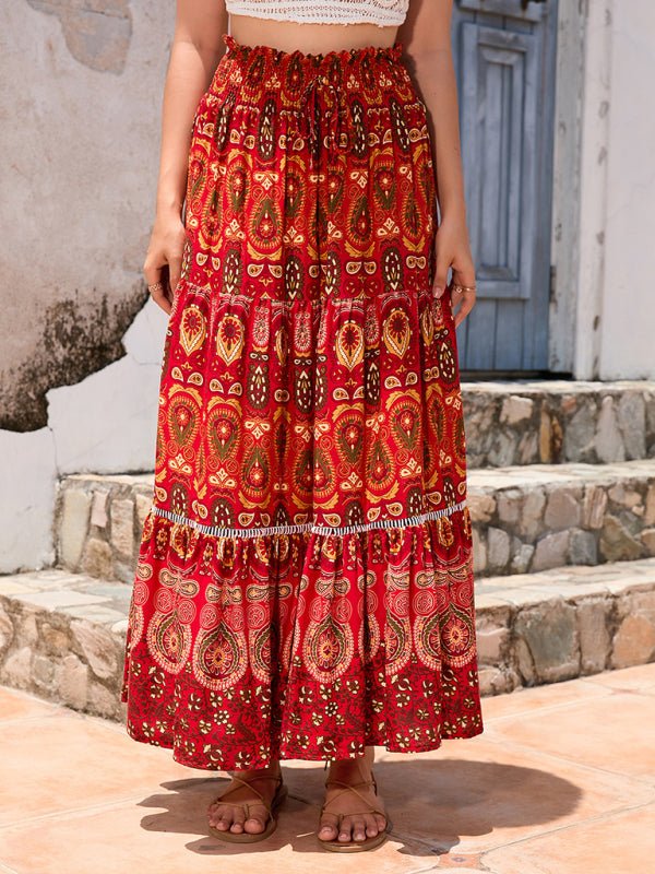New Women's Bohemian Hollow Printed Patchwork Skirt - Bottoms